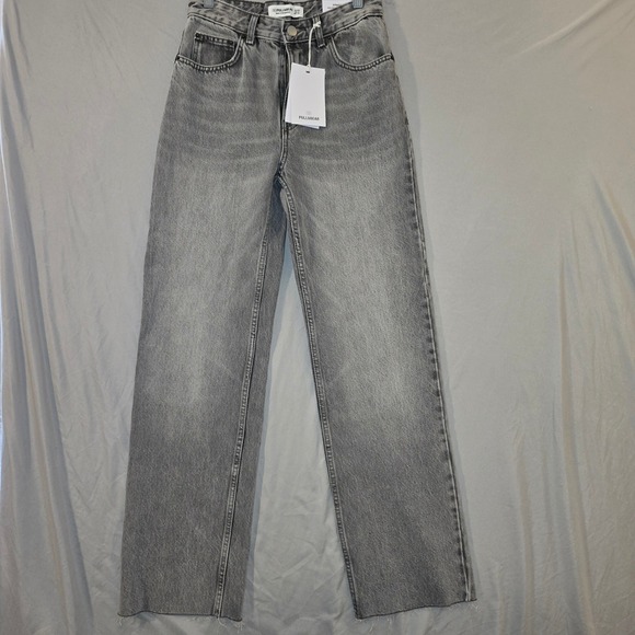 Pull&Bear Denim - Pull&Bear Jeans 2 Women Grey Straight Leg High Rise Raw Hem Acid Wash